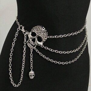 Skull Embellished Spike Waist Chain Antique Silver Punk Gothic